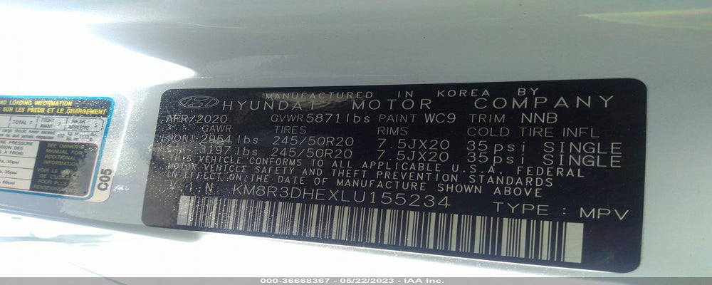 KM8R3DHEXLU155234 2020 HYUNDAI PALISADE photo no. 9