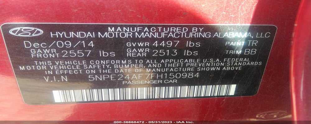 5NPE24AF7FH150984 2015 HYUNDAI SONATA photo no. 9