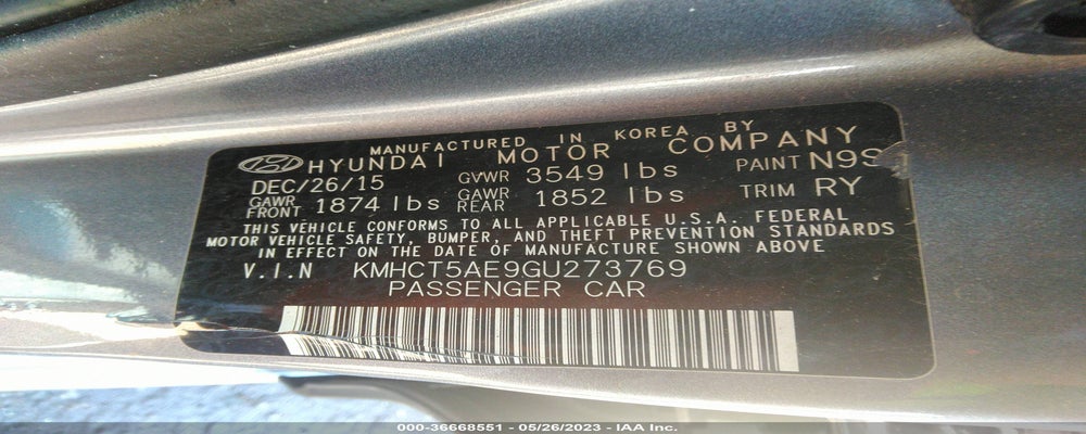 KMHCT5AE9GU273769 2016 HYUNDAI ACCENT photo no. 9