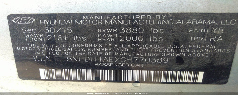 5NPDH4AEXGH770389 2016 HYUNDAI ELANTRA photo no. 9