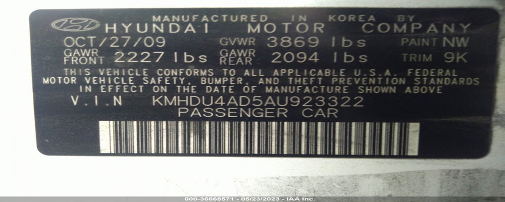 KMHDU4AD5AU923322 2010 HYUNDAI ELANTRA photo no. 9