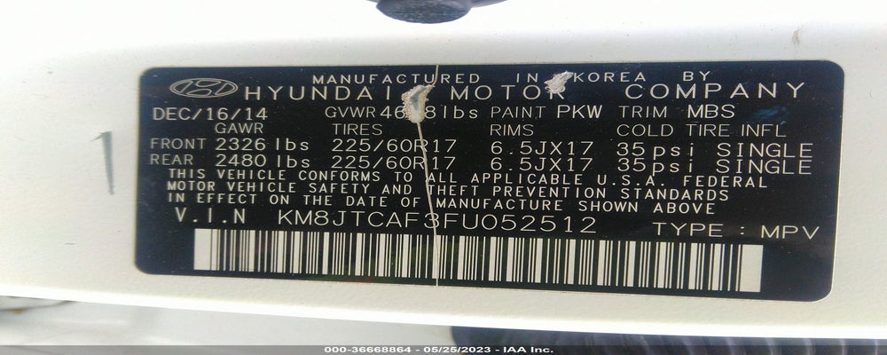 KM8JTCAF3FU052512 2015 HYUNDAI TUCSON photo no. 9