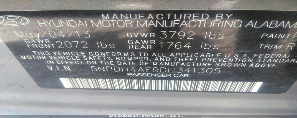 5NPDH4AE9DH241305 2013 HYUNDAI ELANTRA photo no. 9