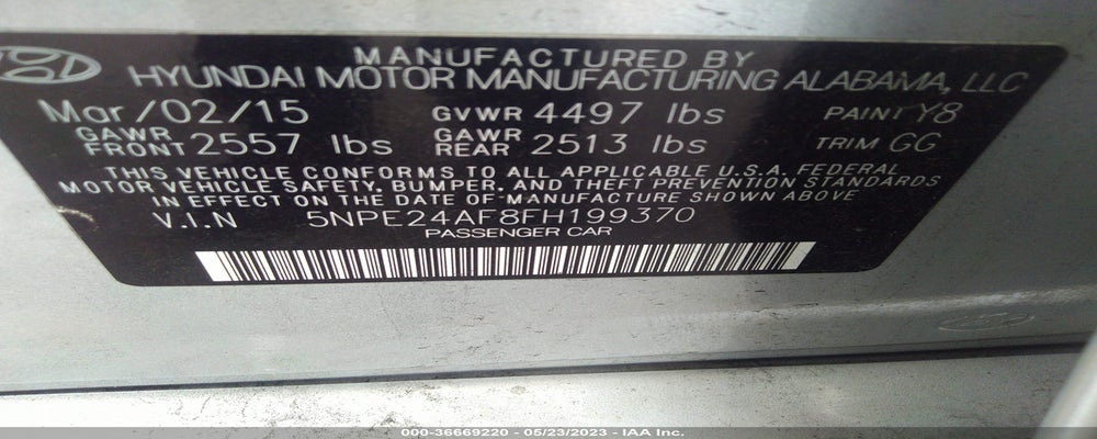 5NPE24AF8FH199370 2015 HYUNDAI SONATA photo no. 9