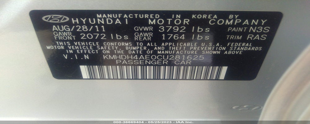 KMHDH4AE0CU281625 2012 HYUNDAI ELANTRA photo no. 9