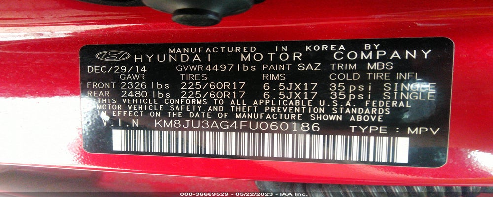 KM8JU3AG4FU060186 2015 HYUNDAI TUCSON photo no. 9