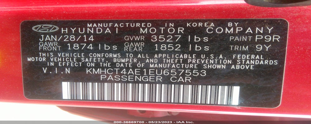 KMHCT4AE1EU657553 2014 HYUNDAI ACCENT photo no. 9