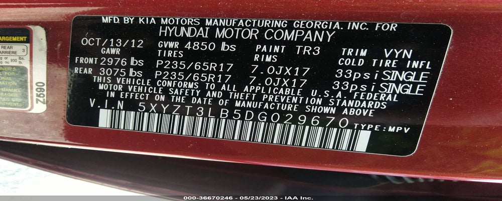5XYZT3LB5DG029670 2013 HYUNDAI SANTA FE photo no. 9