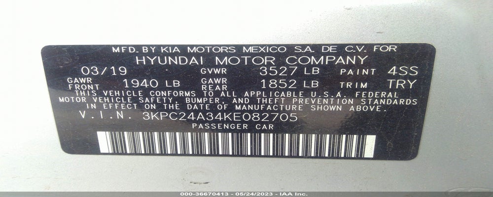 3KPC24A34KE082705 2019 HYUNDAI ACCENT photo no. 9