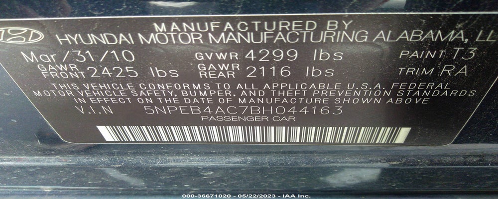5NPEB4AC7BH044163 2011 HYUNDAI SONATA photo no. 9
