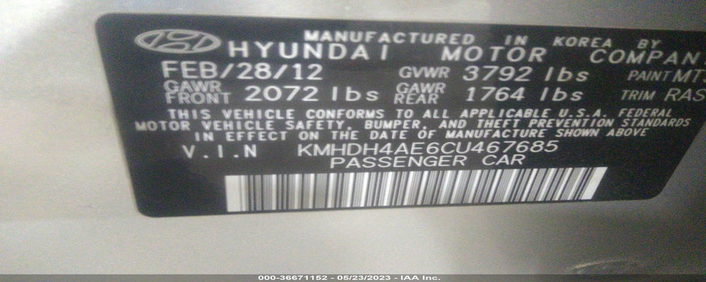 KMHDH4AE6CU467685 2012 HYUNDAI ELANTRA photo no. 9