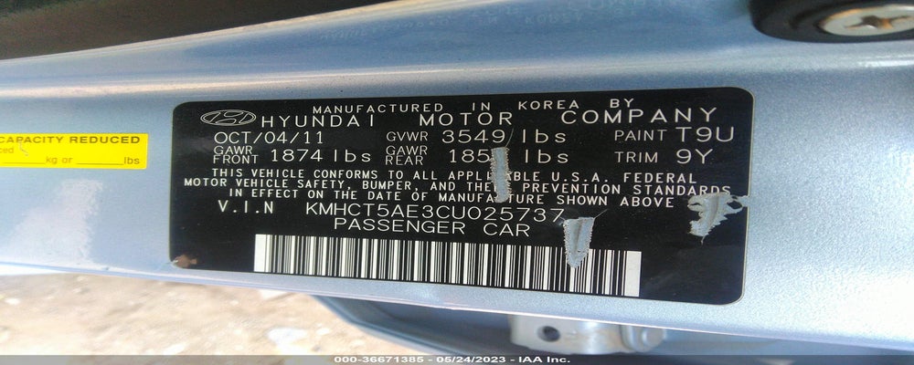 KMHCT5AE3CU025737 2012 HYUNDAI ACCENT photo no. 9