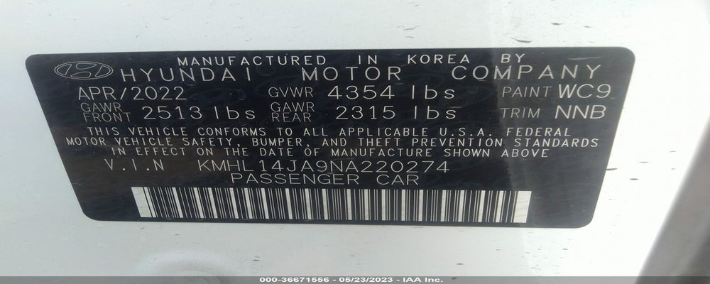 KMHL14JA9NA220274 2022 HYUNDAI SONATA photo no. 9