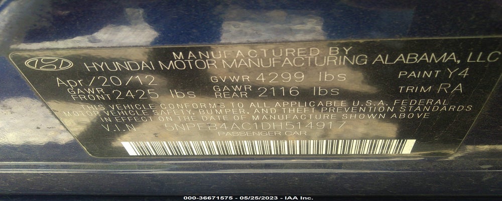 5NPEB4AC1DH514917 2013 HYUNDAI SONATA photo no. 9