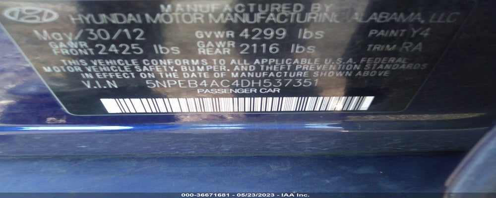 5NPEB4AC4DH537351 2013 HYUNDAI SONATA photo no. 9