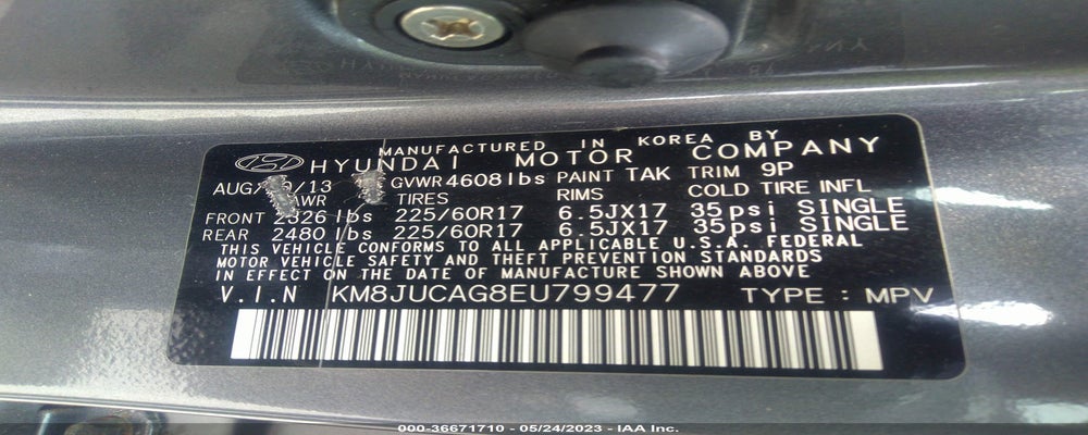 KM8JUCAG8EU799477 2014 HYUNDAI TUCSON photo no. 9