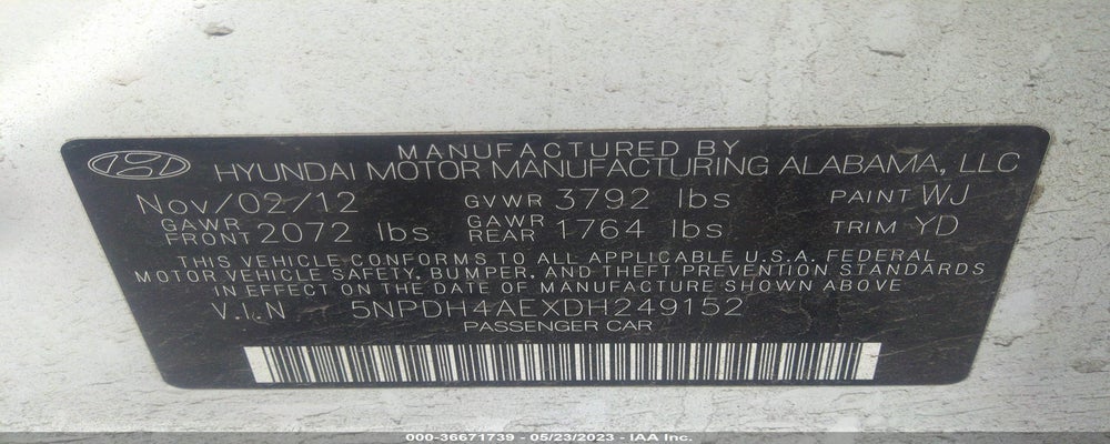5NPDH4AEXDH249152 2013 HYUNDAI ELANTRA photo no. 9
