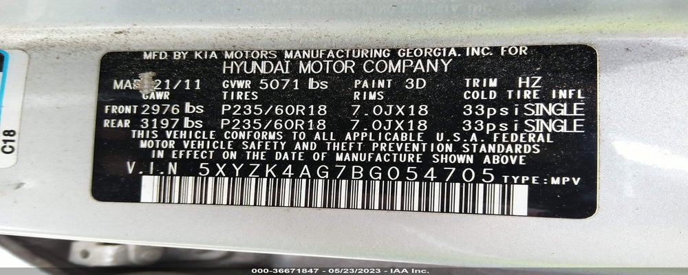 5XYZK4AG7BG054705 2011 HYUNDAI SANTA FE photo no. 9