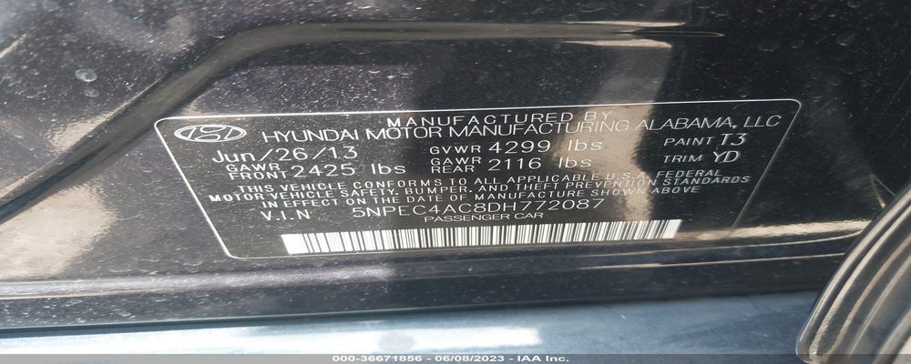 5NPEC4AC8DH772087 2013 HYUNDAI SONATA photo no. 9
