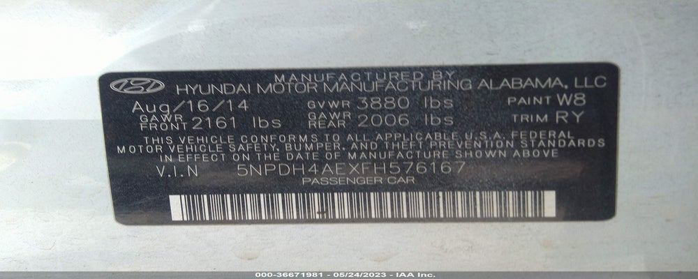 5NPDH4AEXFH576167 2015 HYUNDAI ELANTRA photo no. 9