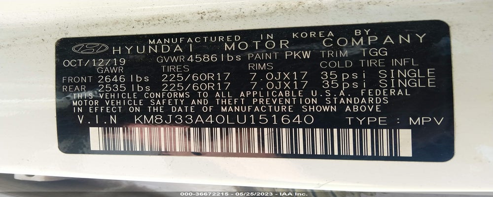 KM8J33A40LU151640 2020 HYUNDAI TUCSON photo no. 9