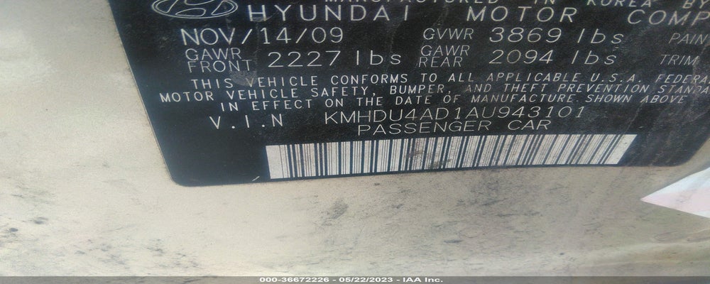 KMHDU4AD1AU943101 2010 HYUNDAI ELANTRA photo no. 9