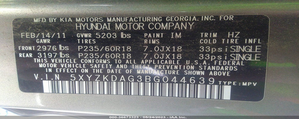 5XYZKDAG3BG044639 2011 HYUNDAI SANTA FE photo no. 9