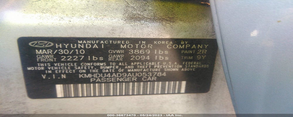 KMHDU4AD9AU053784 2010 HYUNDAI ELANTRA photo no. 9