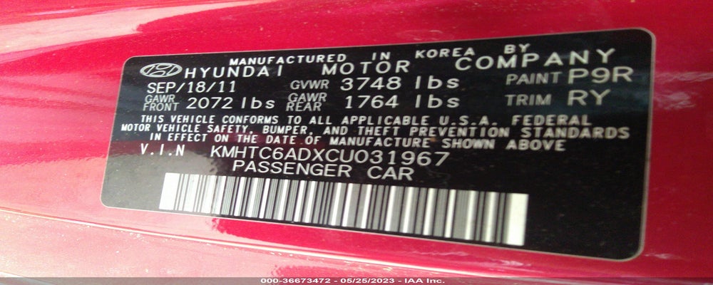 KMHTC6ADXCU031967 2012 HYUNDAI VELOSTER photo no. 9