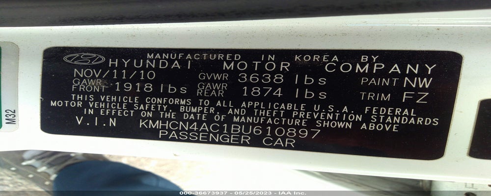 KMHCN4AC1BU610897 2011 HYUNDAI ACCENT photo no. 9