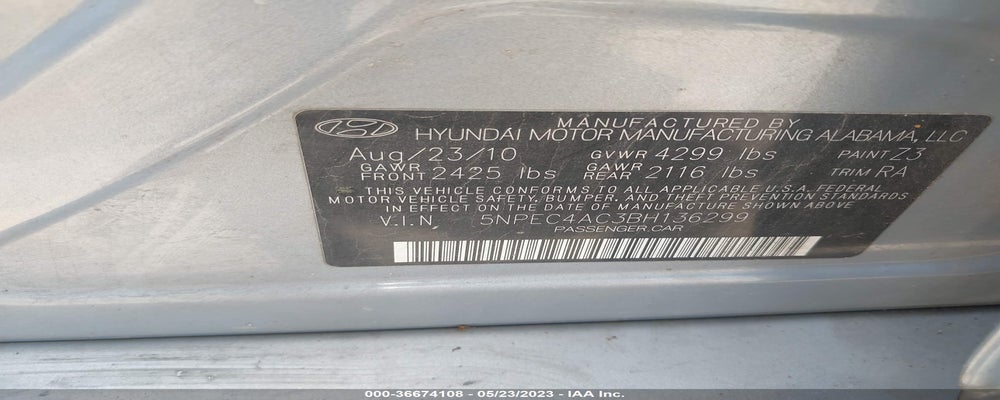 5NPEC4AC3BH136299 2011 HYUNDAI SONATA photo no. 9