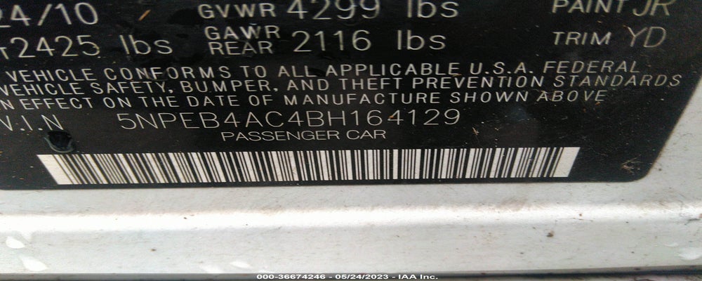 5NPEB4AC4BH164129 2011 HYUNDAI SONATA photo no. 9