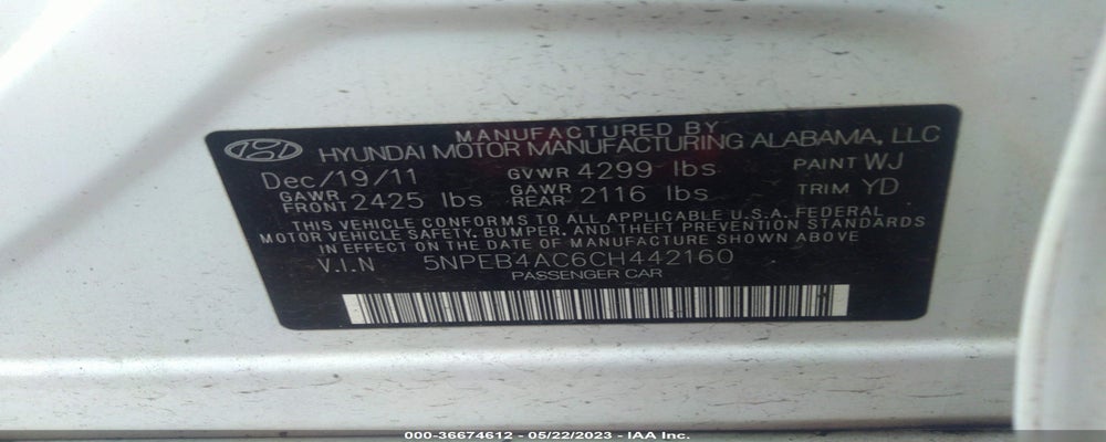 5NPEB4AC6CH442160 2012 HYUNDAI SONATA photo no. 9