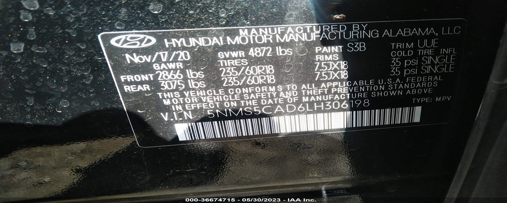 5NMS5CAD6LH306198 2020 HYUNDAI SANTA FE photo no. 9