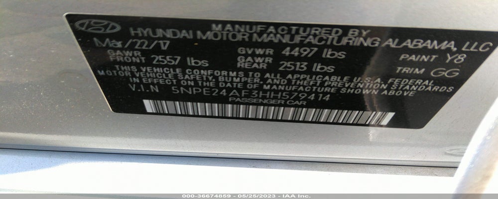 5NPE24AF3HH579414 2017 HYUNDAI SONATA photo no. 9