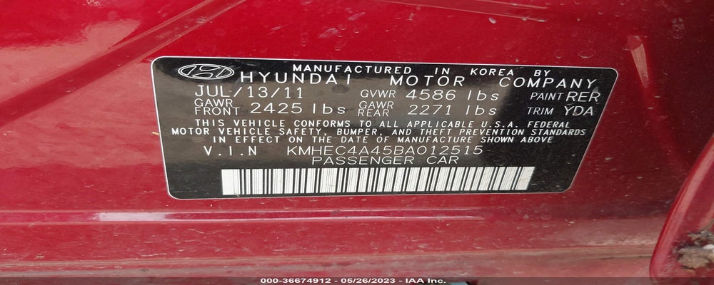 KMHEC4A45BA012515 2011 HYUNDAI SONATA photo no. 9