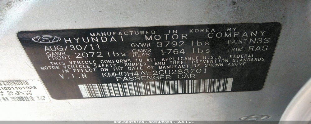 KMHDH4AE2CU283201 2012 HYUNDAI ELANTRA photo no. 9