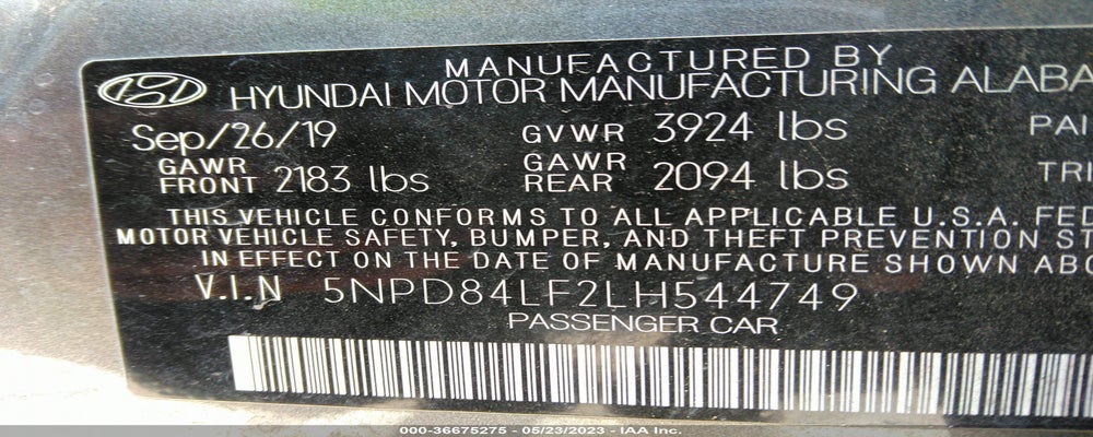 5NPD84LF2LH544749 2020 HYUNDAI ELANTRA photo no. 9