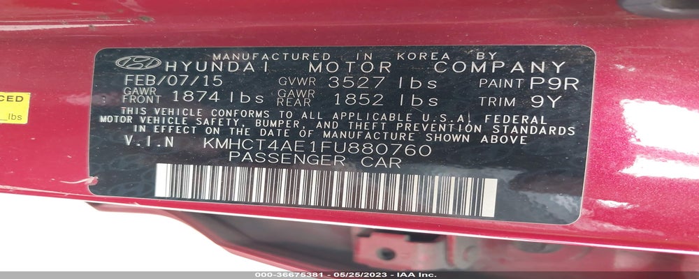 KMHCT4AE1FU880760 2015 HYUNDAI ACCENT photo no. 9