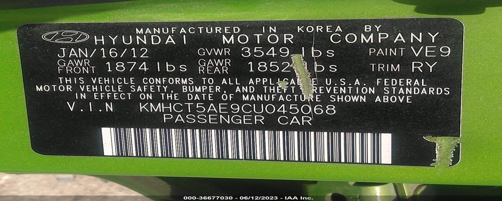 KMHCT5AE9CU045068 2012 HYUNDAI ACCENT photo no. 9