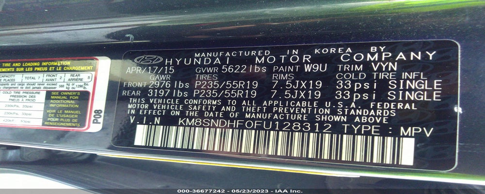KM8SNDHF0FU128312 2015 HYUNDAI SANTA FE photo no. 9