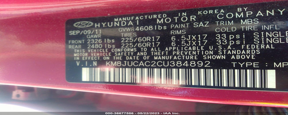 KM8JUCAC2CU384892 2012 HYUNDAI TUCSON photo no. 9