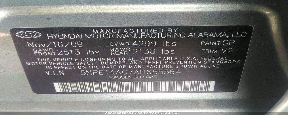 5NPET4AC7AH655564 2010 HYUNDAI SONATA photo no. 9