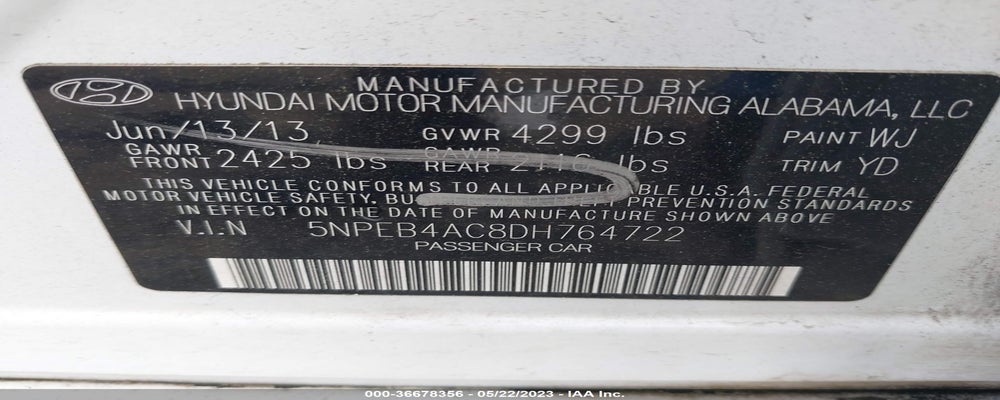 5NPEB4AC8DH764722 2013 HYUNDAI SONATA photo no. 9