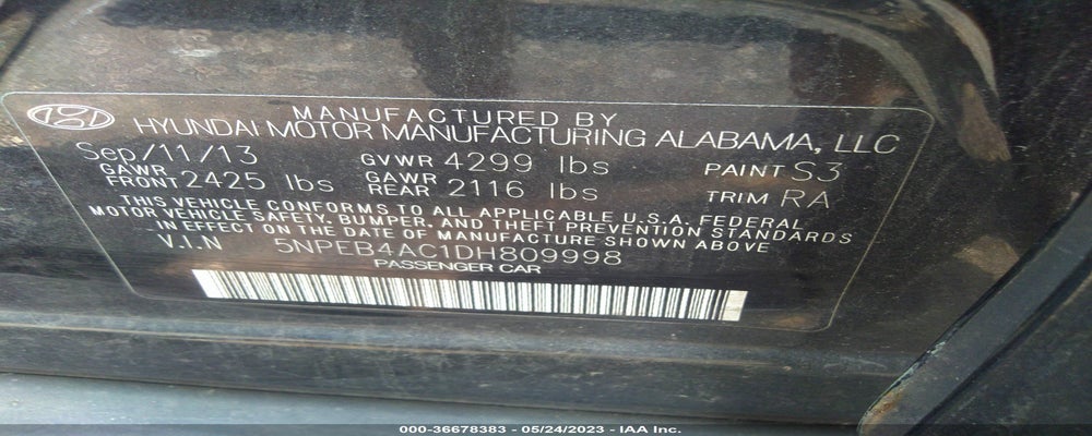 5NPEB4AC1DH809998 2013 HYUNDAI SONATA photo no. 9
