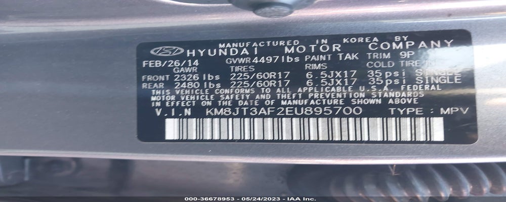 KM8JT3AF2EU895700 2014 HYUNDAI TUCSON photo no. 9