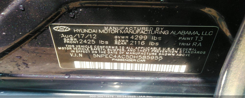 5NPEC4AC5DH585955 2013 HYUNDAI SONATA photo no. 9