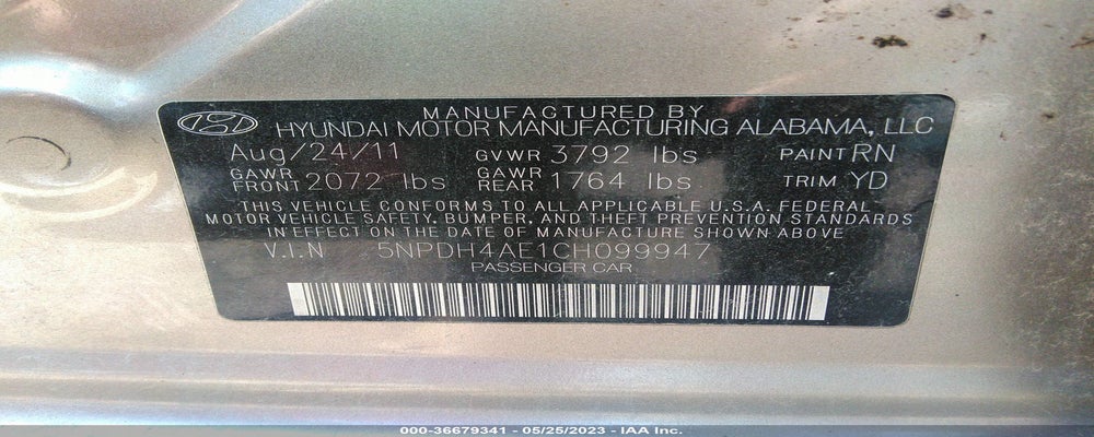 5NPDH4AE1CH099947 2012 HYUNDAI ELANTRA photo no. 9