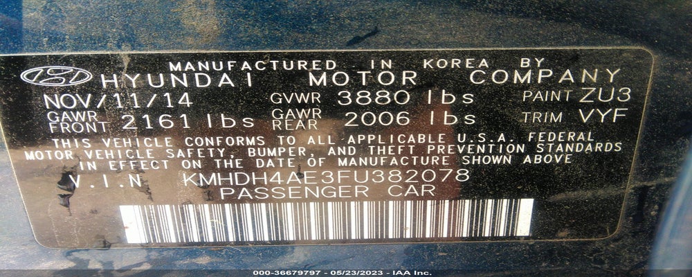 KMHDH4AE3FU382078 2015 HYUNDAI ELANTRA photo no. 9