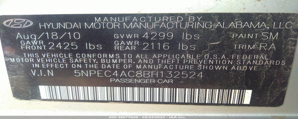 5NPEC4AC8BH132524 2011 HYUNDAI SONATA photo no. 9